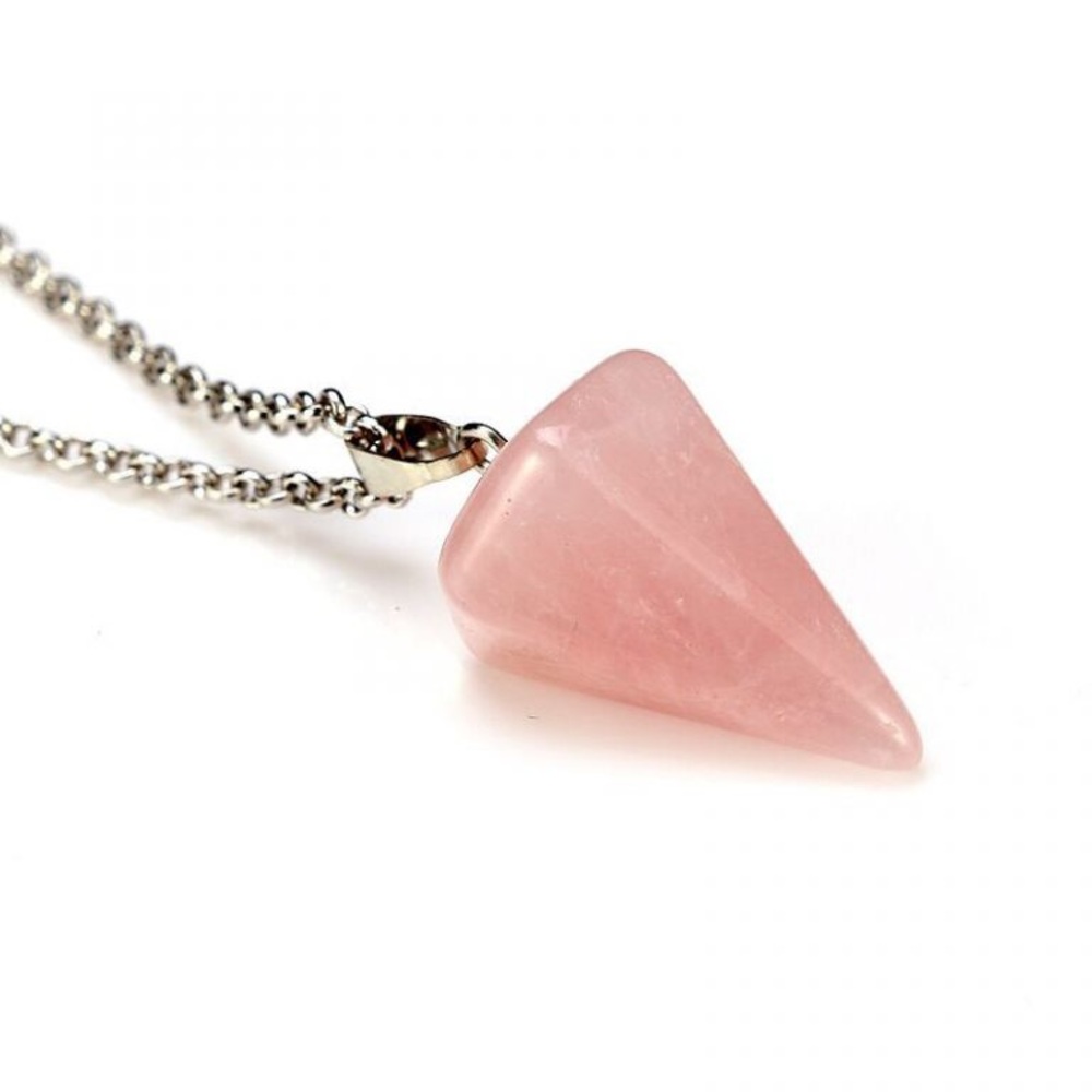 Rose Quartz Crystal Pendulum Necklace Reiki